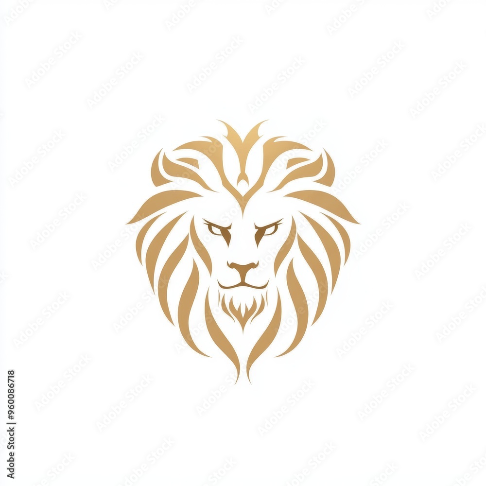A stylized golden lion head logo design with intricate mane details. A stylized golden lion head logo design with intricate mane details.