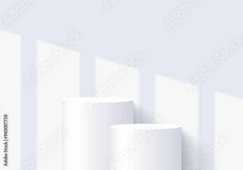 White matte round podium, winner platform or product display. White round stage, exhibition stand, 3d vector. 3D Illustration