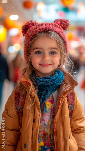 Niños disfrazados paseando alegremente por un centro comercial decorado, yendo de tienda en tienda a por caramelos, con sus padres observando orgullosos. Las tiendas están decoradas festivamente con 