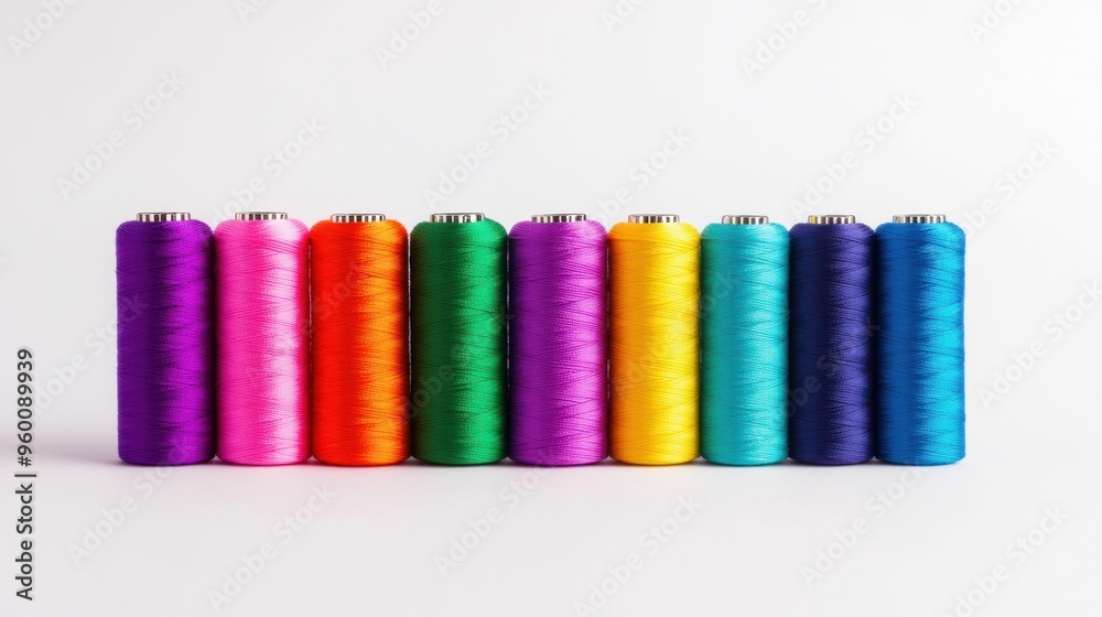 Colorful Spools of Thread in a Row Colorful Spools of Thread in a Row