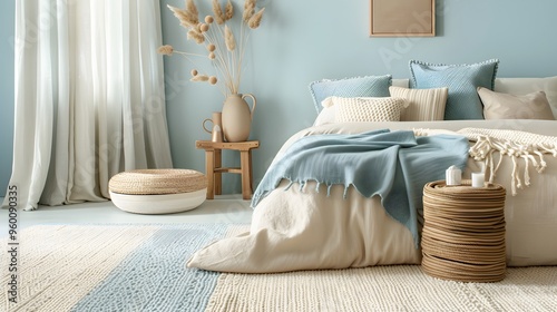 Creamy beige and pastel sky blue colors for a warm and inviting look  AI generated illustration