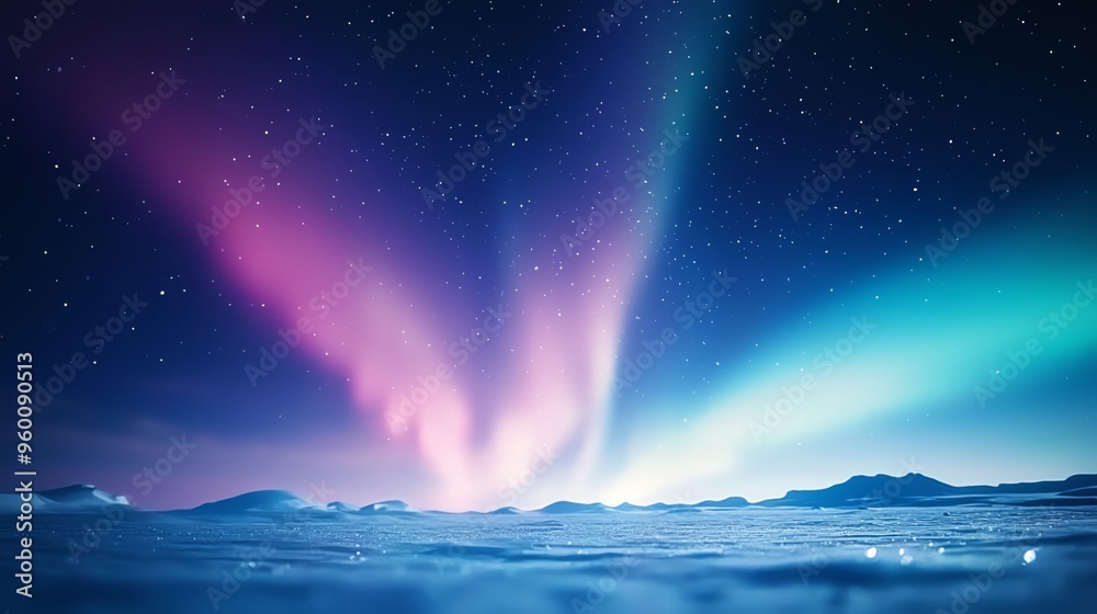 Breathtaking aurora borealis illuminating the night sky over a tranquil landscape, showcasing vibrant colors of purple and green. Breathtaking aurora borealis illuminating the night sky over a tranquil landscape, showcasing vibrant colors of purple and green.