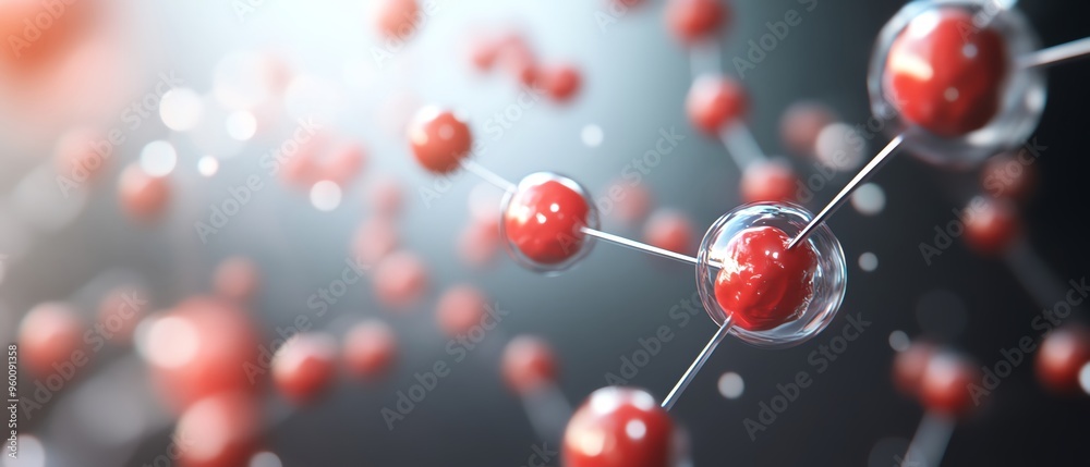 Close-up view of molecular structure showcasing red and transparent elements, symbolizing chemistry and scientific exploration. Close-up view of molecular structure showcasing red and transparent elements, symbolizing chemistry and scientific exploration.