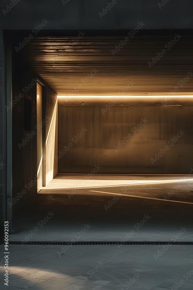 Garage design in minimalistic style with warm soft light AI generated illustration Garage design in minimalistic style with warm soft light AI generated illustration
