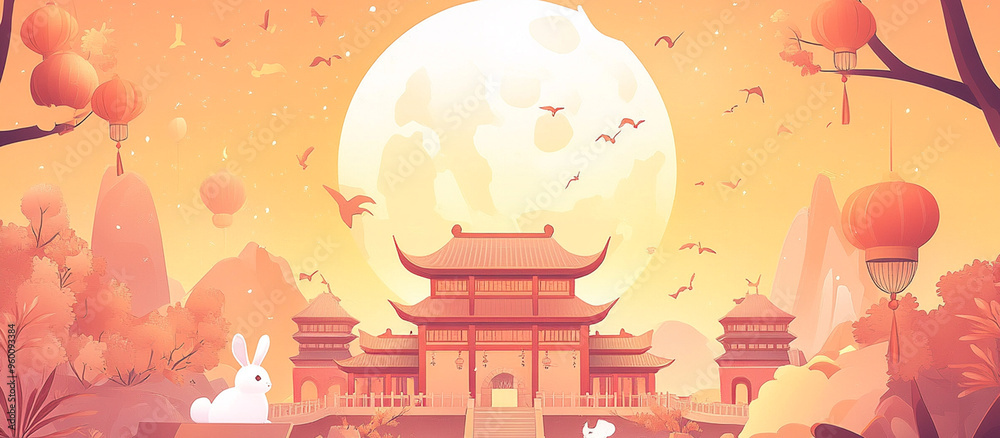 Φωτογραφία Mid-Autumn Festival,autumn Chinese festival,holiday greeting card template,autum