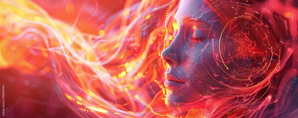 3d woman and energy flow. 3d woman and energy flow.