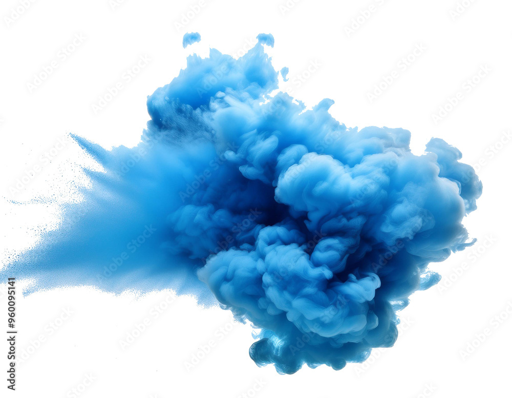 blauer Rauch, Wolke, explodierend, isoliert auf weißen Hintergrund, Freisteller, Transparent blauer Rauch, Wolke, explodierend, isoliert auf weißen Hintergrund, Freisteller, Transparent