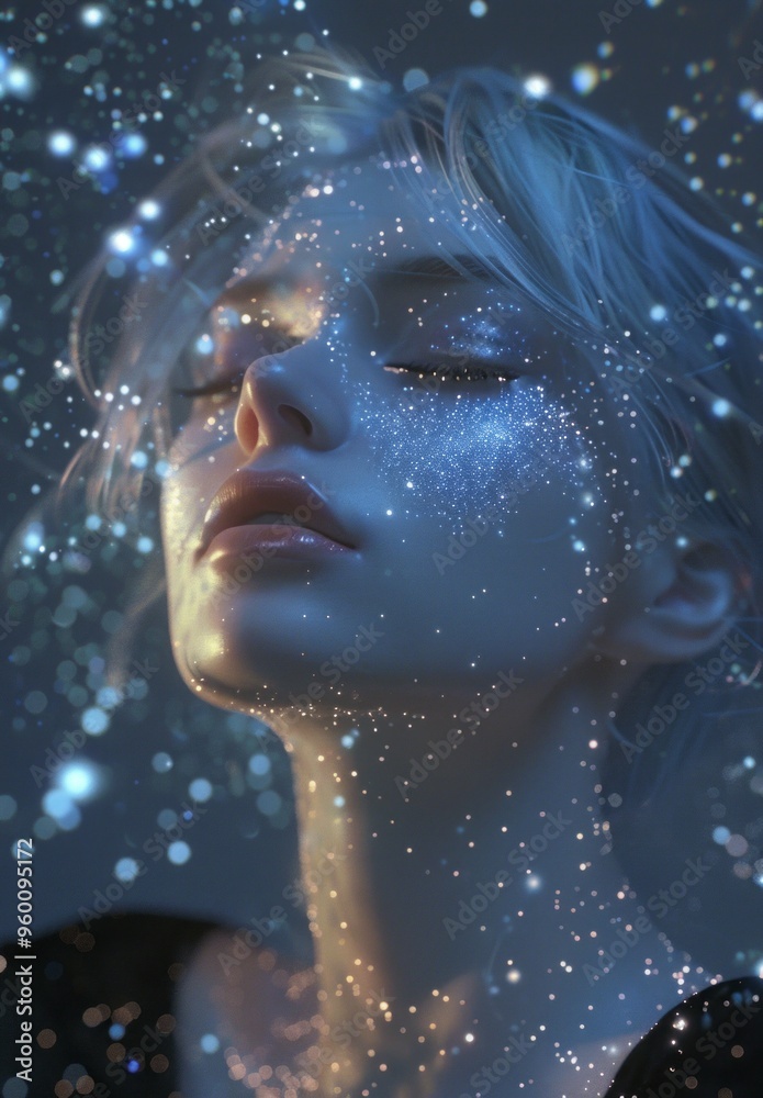 3d woman on the background of space and stars. 3d woman on the background of space and stars.