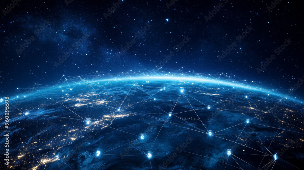 A futuristic image of the Earth with lines and dots connecting to each other. This represents the way technology connects us globally. A futuristic image of the Earth with lines and dots connecting to each other. This represents the way technology connects us globally.