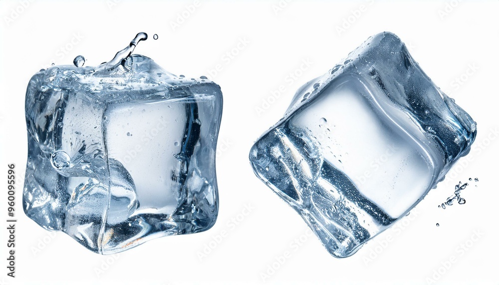 Falling ice cube, isolated on white background, full depth of field Falling ice cube, isolated on white background, full depth of field