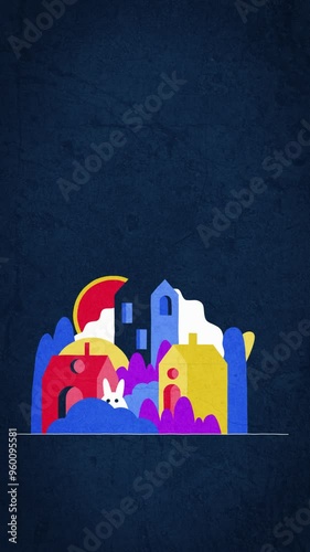 Wallpaper Mural Animation of Hill and House with Bush and Cloud HD Video. Bounce Animated Flat Abstract Land Torontodigital.ca