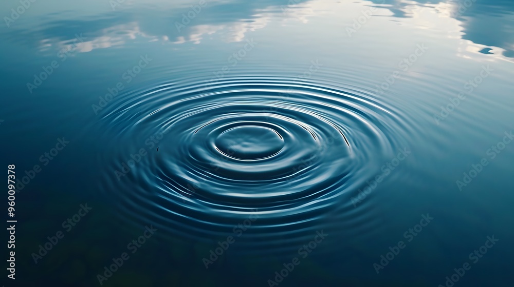 Ripples expanding outward on the surface of a still lake AI generated illustration Ripples expanding outward on the surface of a still lake AI generated illustration
