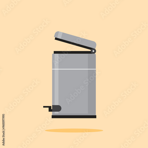 Stainless steel pedal trash can logo, hygiene object illustration. suitable for poster and web icon