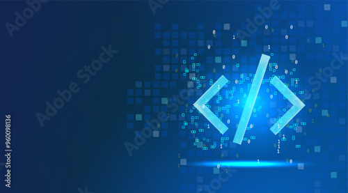 Coding background with binary number. Programming code developer web, and software. Vector technology