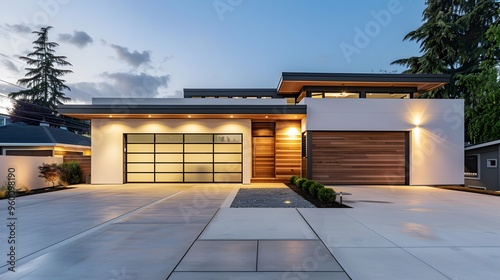 Sleek modern garage with minimalistic features and cozy light  AI generated illustration