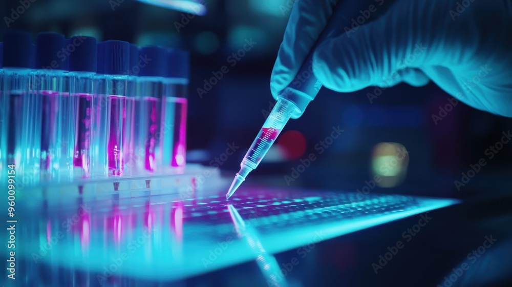 A person is drawing a red line on a lab table with a pipette A person is drawing a red line on a lab table with a pipette