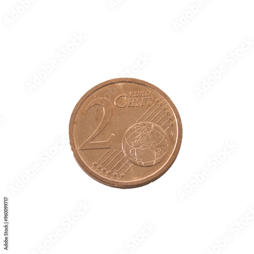 two Cent Euro Coin copper Close-Up detailed country