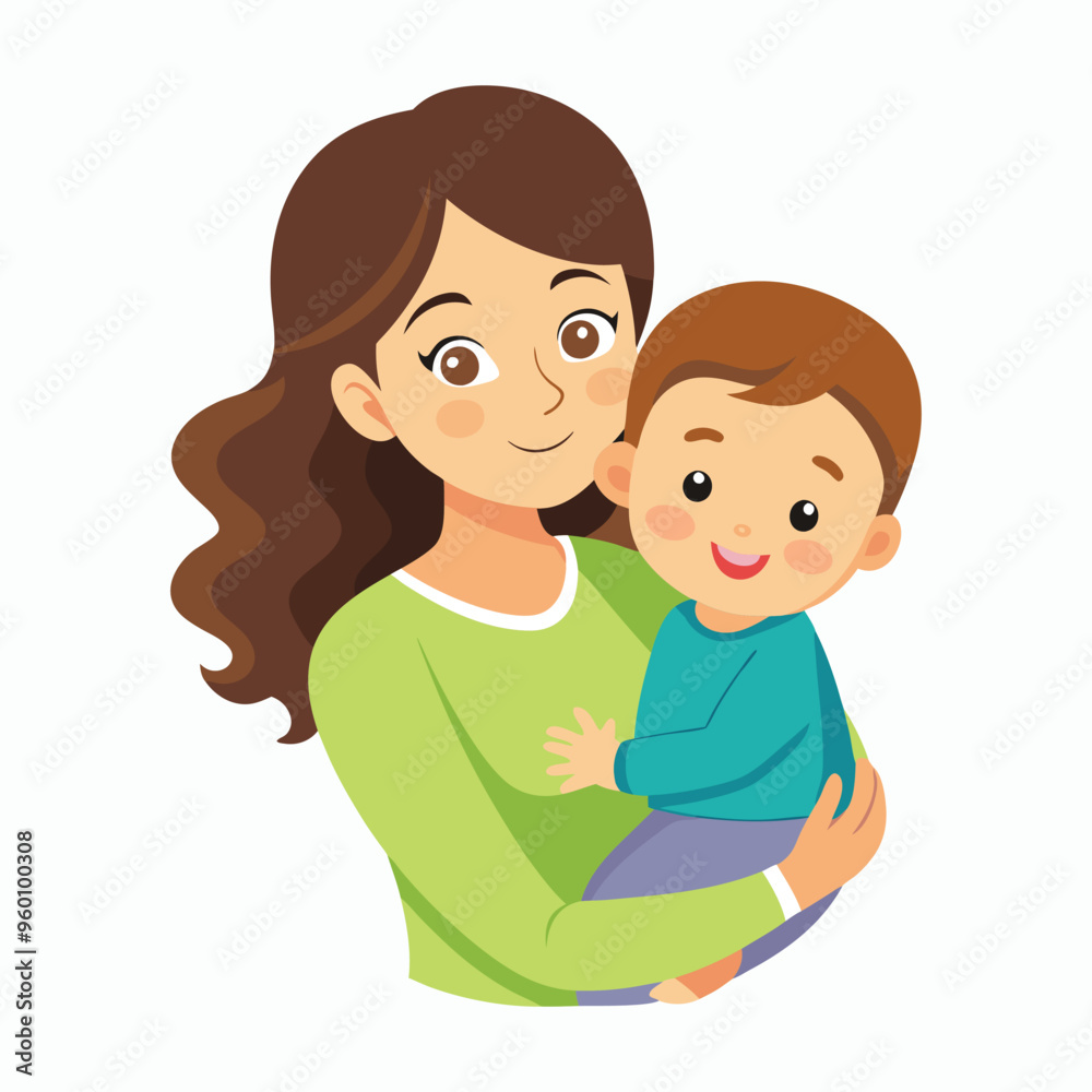 a child in a mother's arms illustration on white background a child in a mother's arms illustration on white background