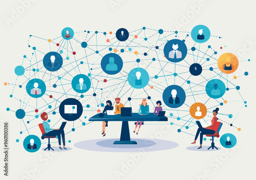Remote Team Collaboration Network - Business Communication Concept with Diverse People Connected Via Technology