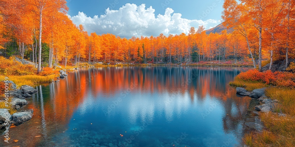 Naklejka premium Autumnal Forest Reflecting in a Still Lake