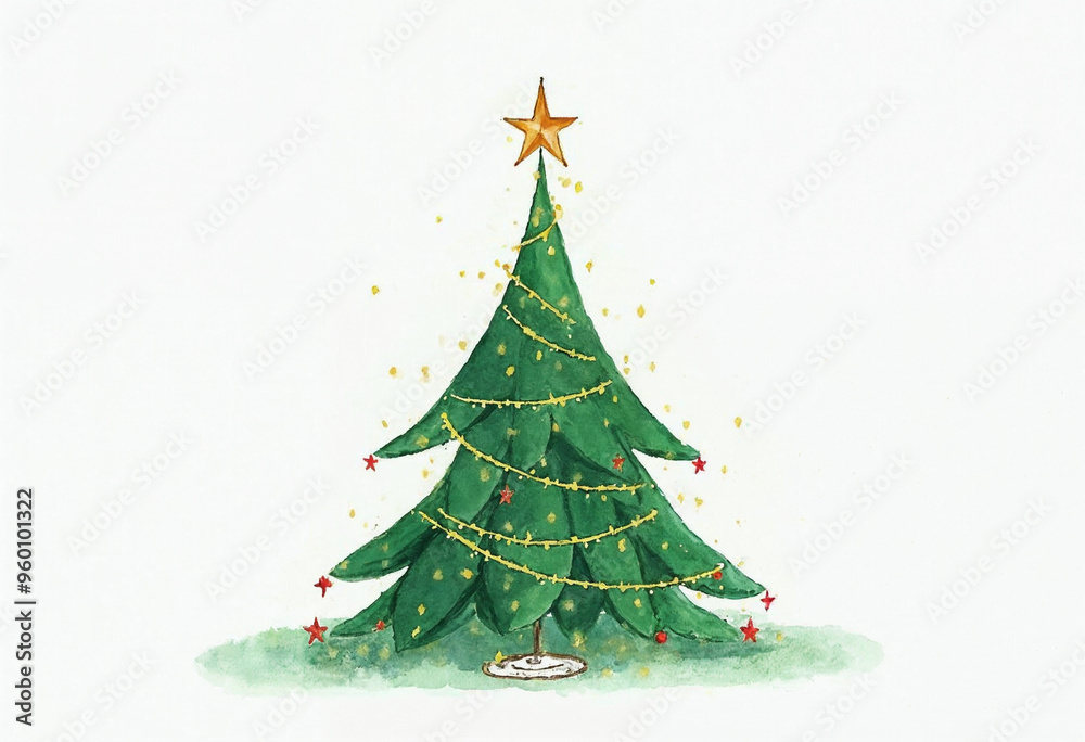 Illustration of Watercolor Christmas Tree, New Year Background Illustration of Watercolor Christmas Tree, New Year Background