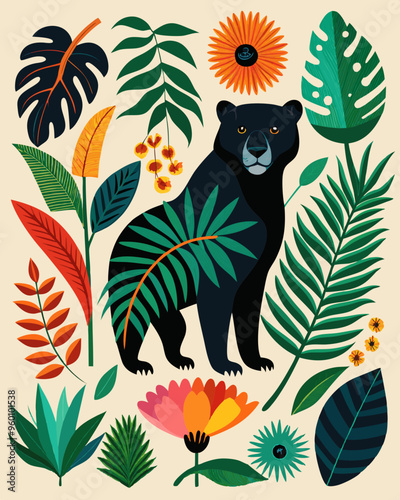 Wallpaper Mural Vector image of bear fern tropical flowers and plants for poster, card, banner. Torontodigital.ca