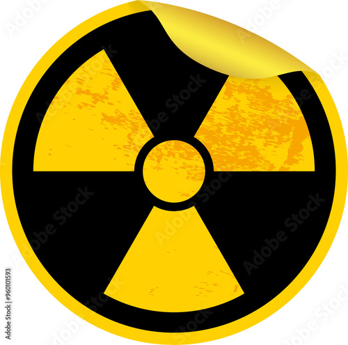 yellow round sticker with a radioactive warning sign in PNG format.