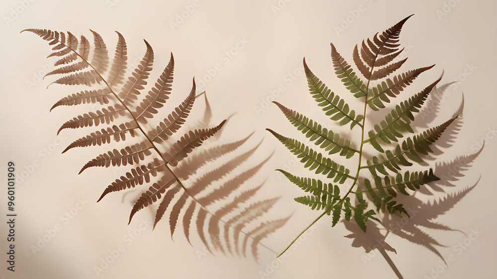 Naklejka premium Fern leaf shadow overlay on a soft beige background 