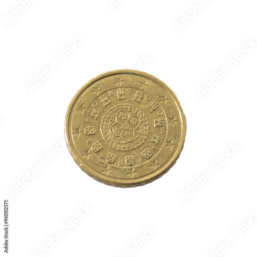 ten cent Intricate Gold Coin on White Background
