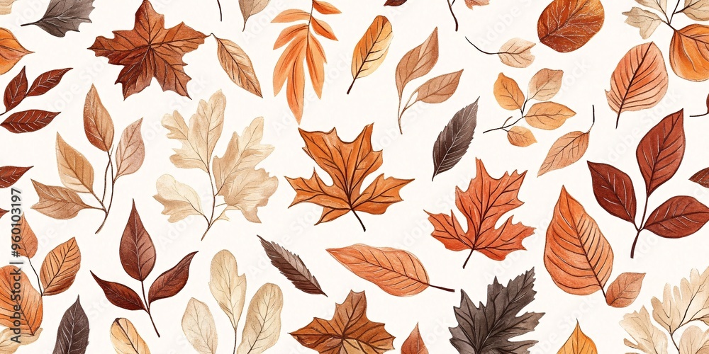 Autumn Foliage Pattern - Seamless Background of Hand-Drawn Leaves Autumn Foliage Pattern - Seamless Background of Hand-Drawn Leaves
