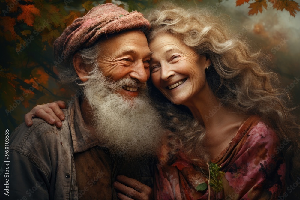 Loving elderly couple on nature background Loving elderly couple on nature background