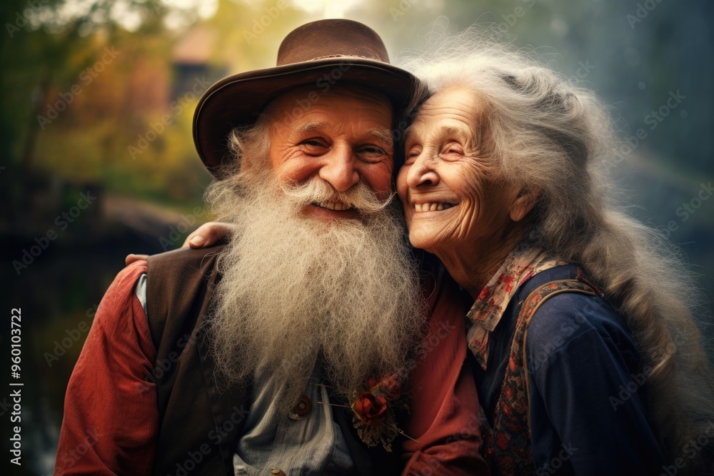 Loving elderly couple on nature background Loving elderly couple on nature background