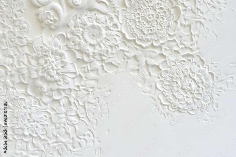 A light white textured surface with intricate, raised patterns that mimic the appearance of delicate lace, creating a tactile, three-dimensional effect. A light white textured surface with intricate, raised patterns that mimic the appearance of delicate lace, creating a tactile, three-dimensional effect.