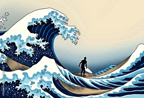 Surf's Up: Modern Twist on the Great Wave of Kanagawa photo