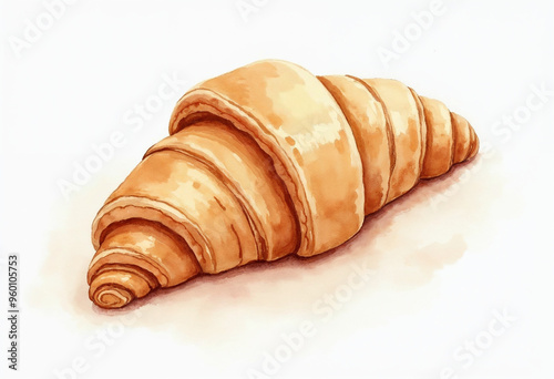 Illustration of isolated watercolor croissant