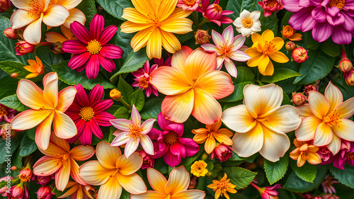 Beautiful flowers wall background with amazing red, orange, pink, purple, green and white flowers. Wedding celebration Mothers day decoration, hand made Happy romantic flower wallpaper. AI generated