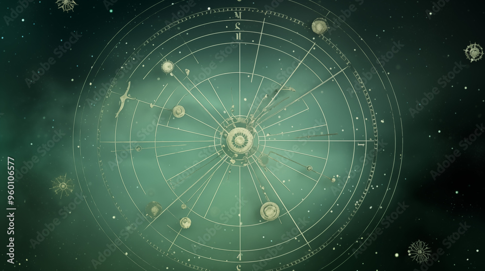 Celestial Chart With Green Hues And Galactic Symbols Representing Space Exploration Celestial Chart With Green Hues And Galactic Symbols Representing Space Exploration