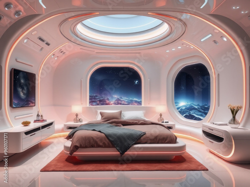 interior of a hotel room luxury and futuristic