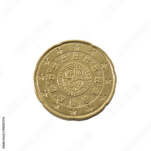 Close-Up of a twenty cent euro Gold Coin