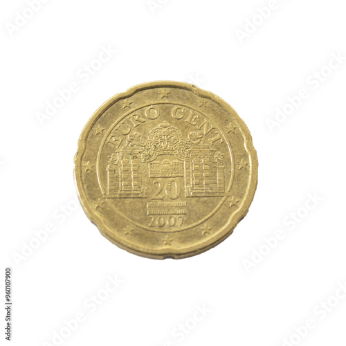 Close-Up of a twenty cent euro Gold Coin