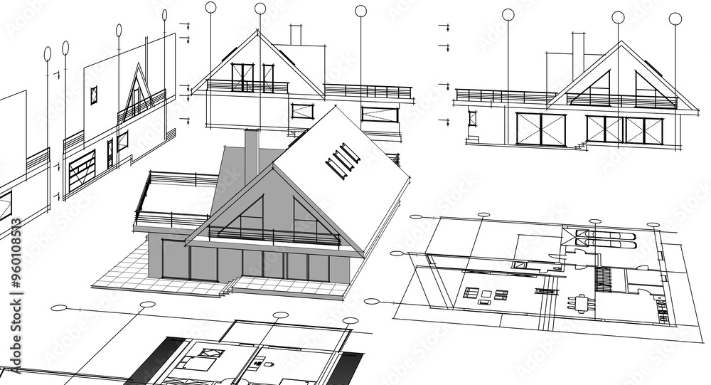 Fototapeta premium architecture house plan 3d illustration