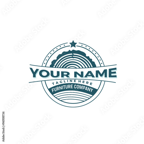 Circular badge type logo design for woodwork, handyman, forest, house fix, and wooden house reconstruction.