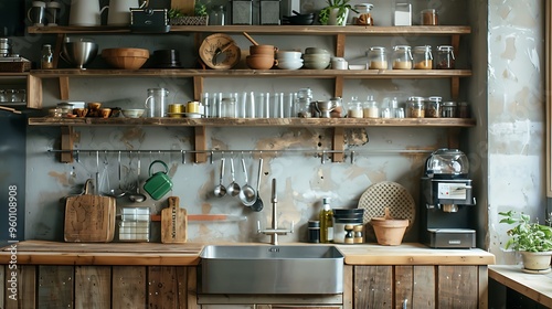 Wallpaper Mural Modern rustic kitchen with open shelving and farmhouse sink  Torontodigital.ca