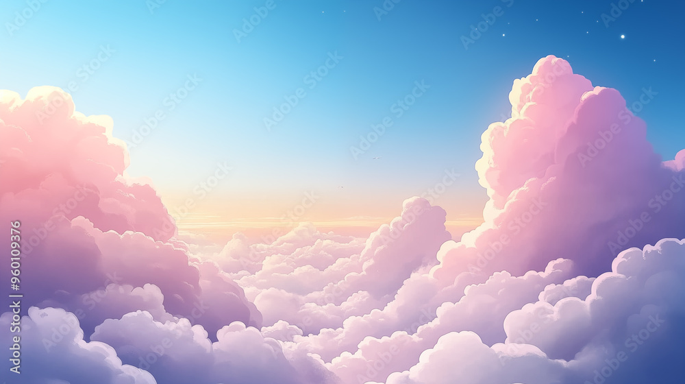 Hand drawn cartoon beautiful sky clouds illustration background
