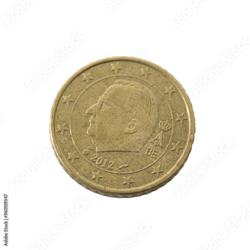 50 cent euro coin detailed shining gold closeup