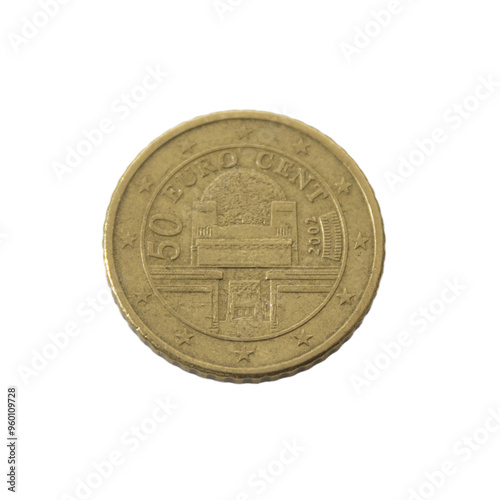 50 cent euro coin detailed shining gold closeup