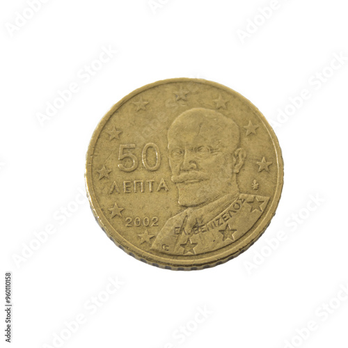 50 cent euro coin detailed shining gold closeup