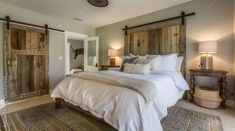 Rustic bedroom with reclaimed wood headboard Rustic bedroom with reclaimed wood headboard