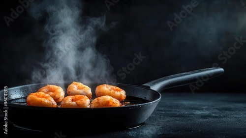 Crispy battered shellfish frying in bubbling oil photo