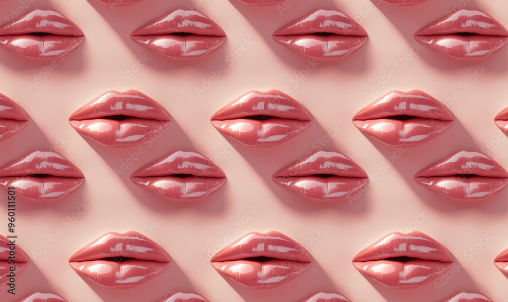 Fototapeta premium seamless minimalistic pattern with lips and shadows on a pink background 
